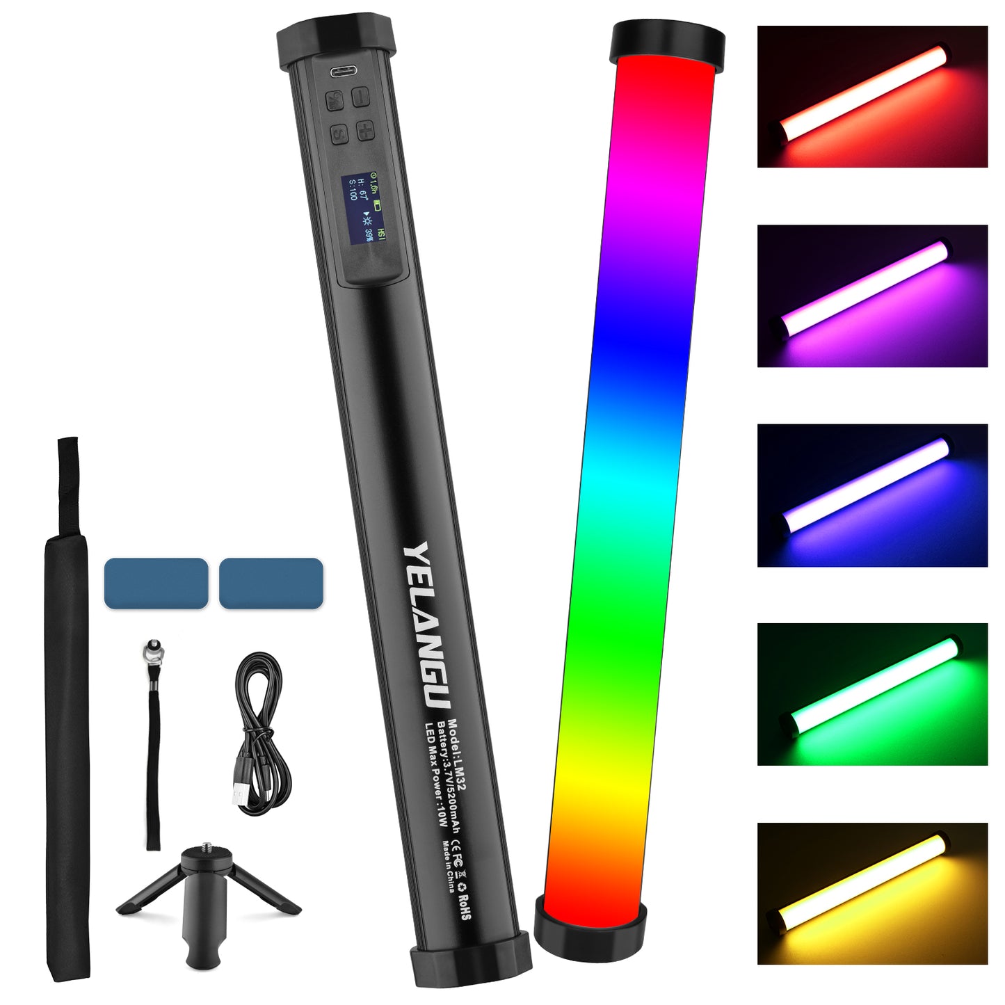 LM32 RGB Led Video Light Handheld LED Fill Light USB Rechargable Photography Lighting Adjustable Flash Light Selfie Lamp.