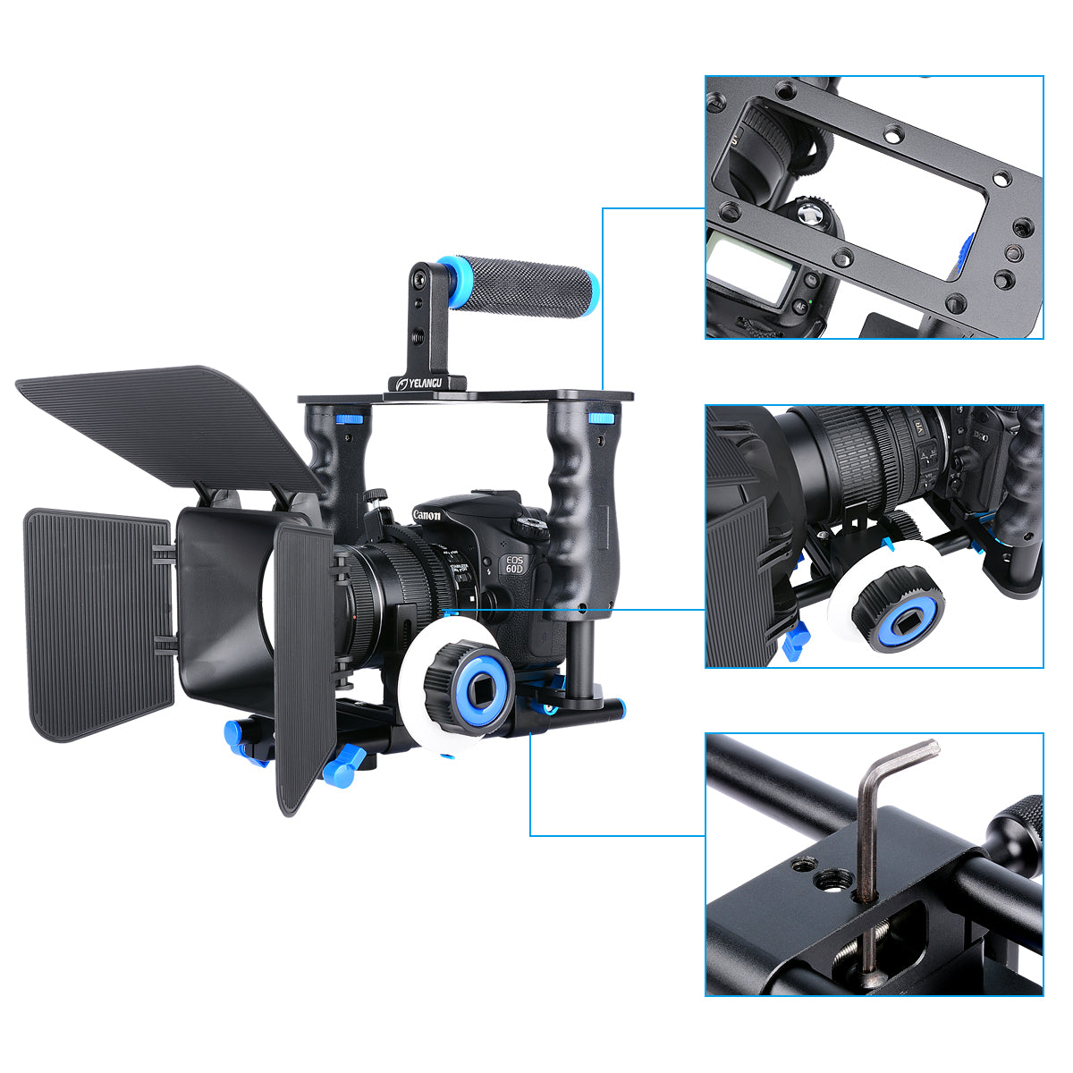 Yelangu C200 DSLR Camera Video Cage Rig Kit with Matte Box Follow Focus