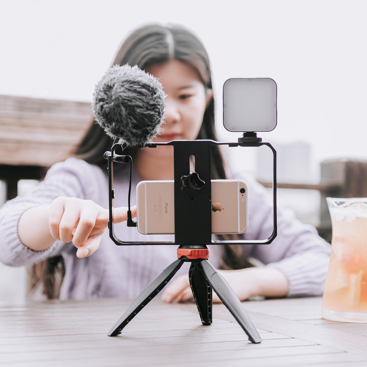 Yelangu PC204 Smartphone Video Rig Kit with Microphone + Light + Mini Tripod for Phone