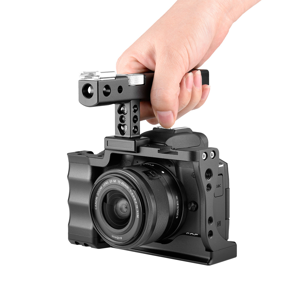 Yelangu C14 Camera Cage for Canon EOS M50 and M5 with Integrated Grip and Quick Release NATO Rail