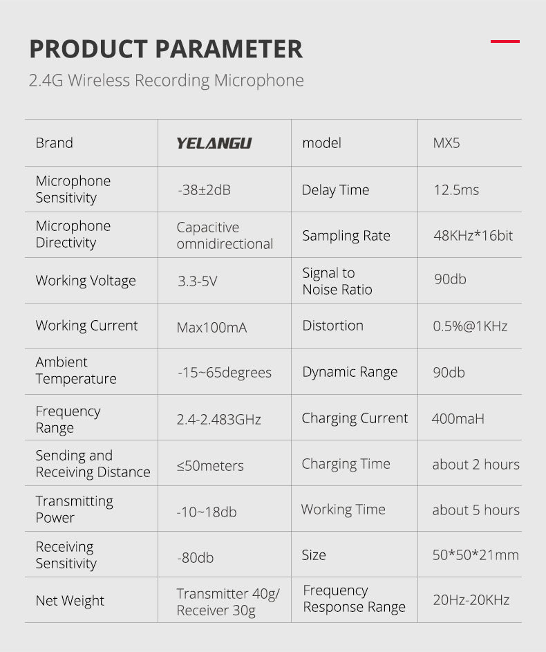 YELANGU MX5 Portable Wireless Microphone Lavalier Interview Recording for Mobilephone DSLR Camera iPhone Xiaomi
