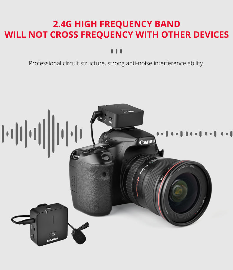 YELANGU MX5 Portable Wireless Microphone Lavalier Interview Recording for Mobilephone DSLR Camera iPhone Xiaomi