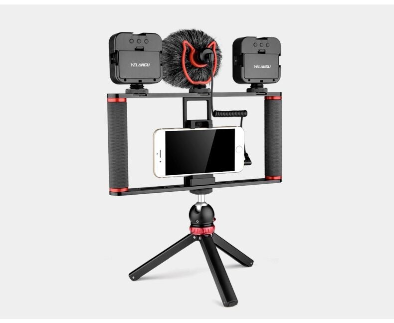 Yelangu PC502 Cell phone video vlog rig kit with microphone + tripod + ball head + 2 led light