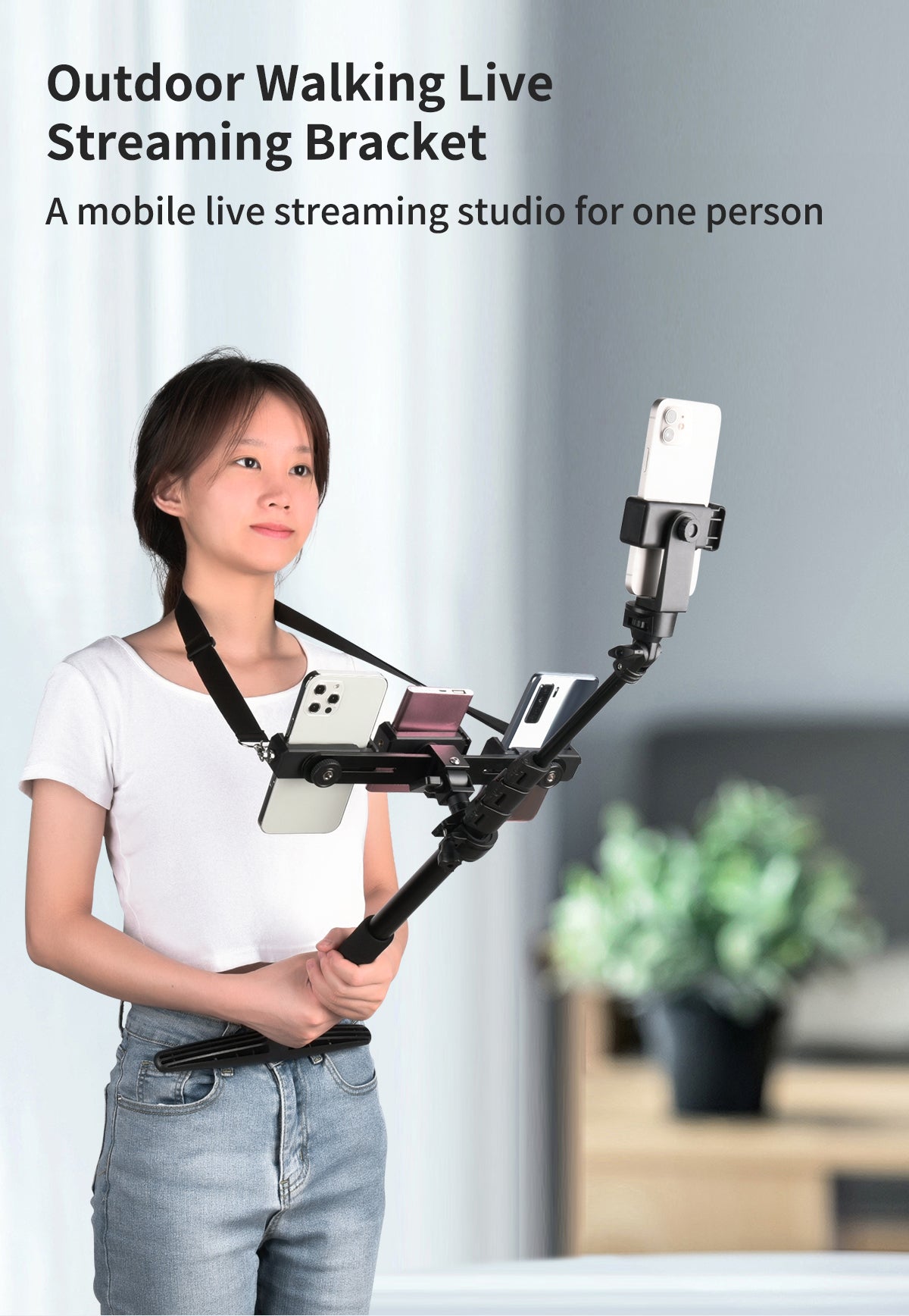 YELANGU Outdoor Walking Live Streaming Bracket Video Rig Holder Stabilizer for Android iPhone Tiktok Youtube Live Streaming